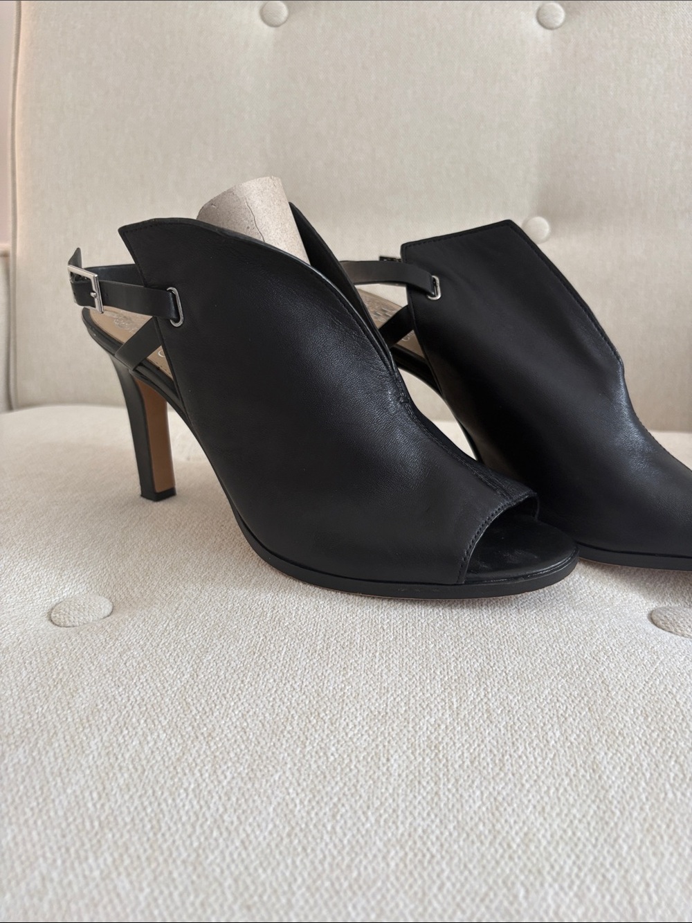 Vince Camuto Black Leather Peep-Toe Slingback Heels